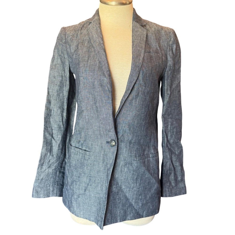 Banana Republic Linen Blazer One Button Casual Office Career Blue Womens Size‎ 2
